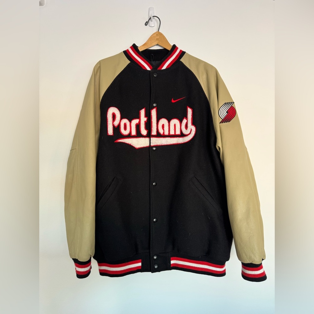 Nike Vintage NBA Portland Blazers Leather Wool XL Varsity Jacket